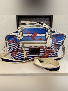 COACH Poppy Rocker Nautical Print Sequin Sachel Hand Bag Purse